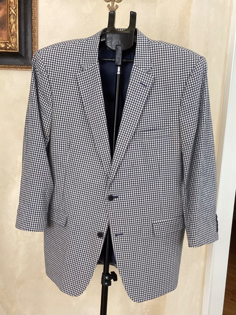 TOMMY HILFIGER BLUE WHITE CHECKED COTTON BLAZER JACKET SIZE 46R